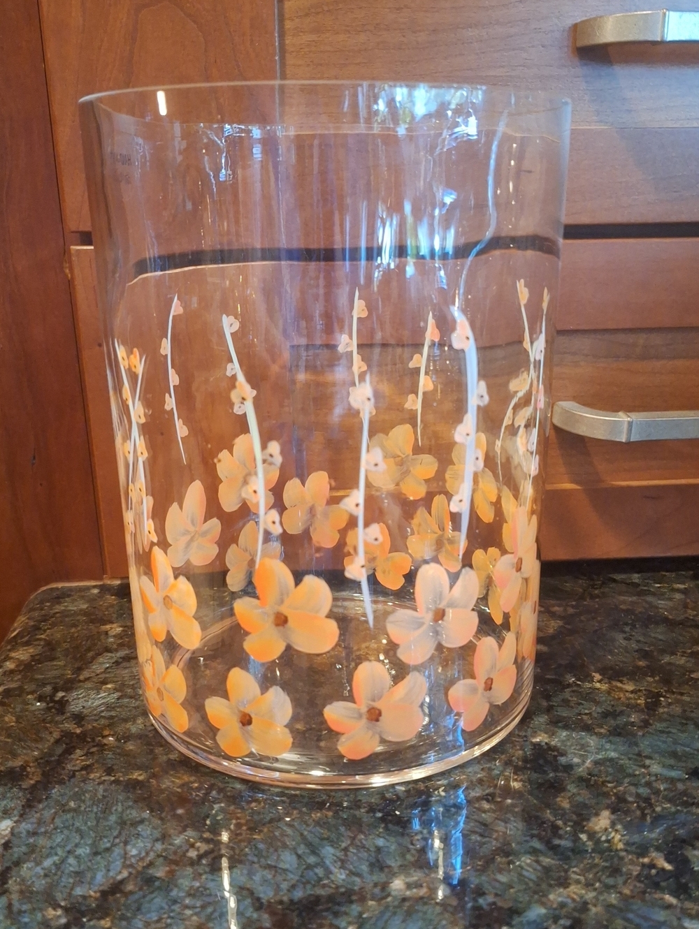 Hand-Painted Floral Glass Vase in Orange Floral
